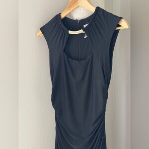 Cache Vintage Black Ruched Midi Dress | Sleeveless 90s Bodycon | Size 4